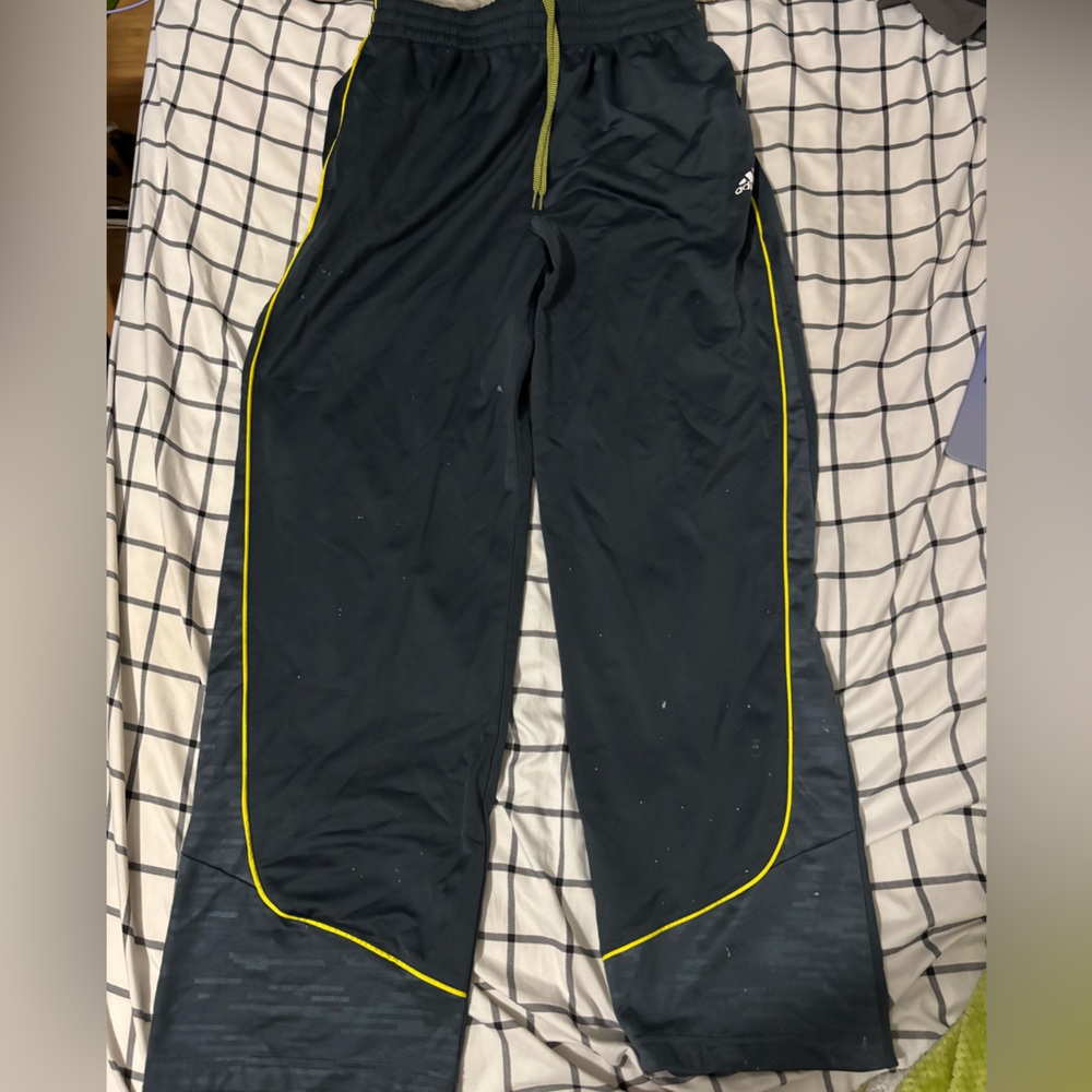 Adidas Dark Gray Track Pants with Yellow Drawstring